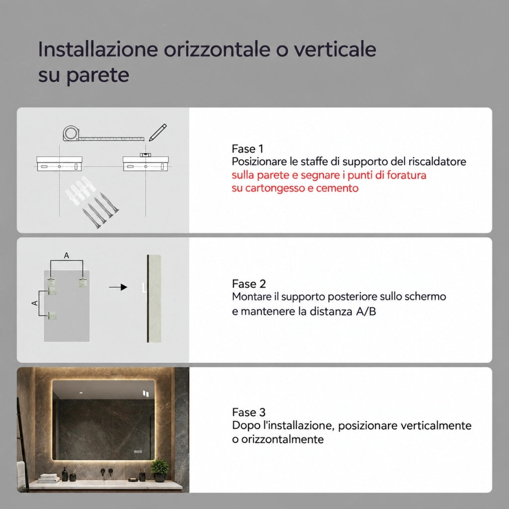 Specchio bagno led 70x90 specchio retroilluminato senza cornice; dimmerabile; antiappannamento; argento