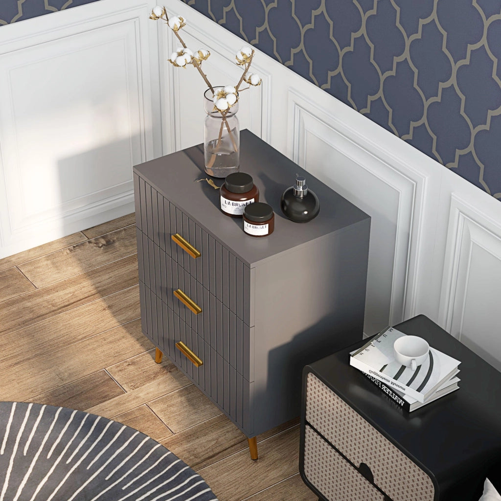 Cassettiera 3 Cassetti Design Moderno 60x40x71,5 cm in Legno e Alluminio Oro e Grigio Scuro