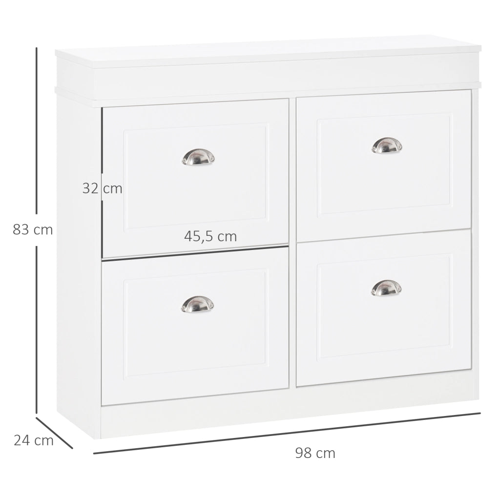 Scarpiera Stretto 4 Ante con Ripiani Regolabili ¨C Zephmum ¨C Bianco 98x24x83 cm