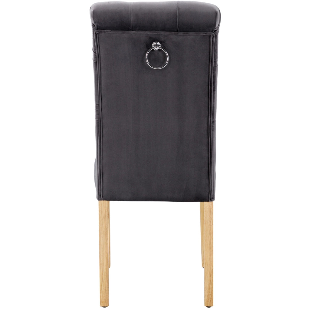 Set di 2 sedie da pranzo in velluto grigio con gambe in rovere