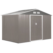 Easycomfort Casetta da Giardino con Doppie Porte Scorrevoli in Lamiera di Acciaio, Capanno da Giardino in Acciaio, 277x195x192cm, Grigia