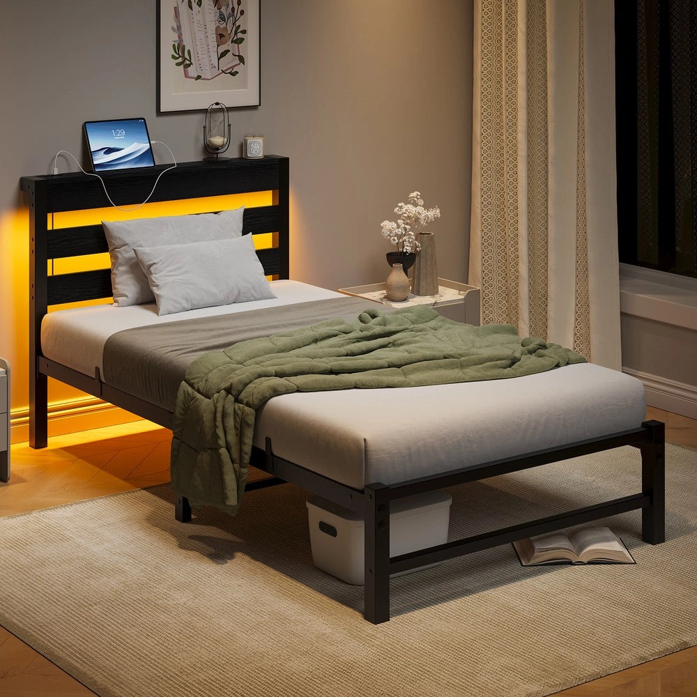 Letto Contenitore in Metallo con LED e USB ¨C MINIMAL ¨C 90x200