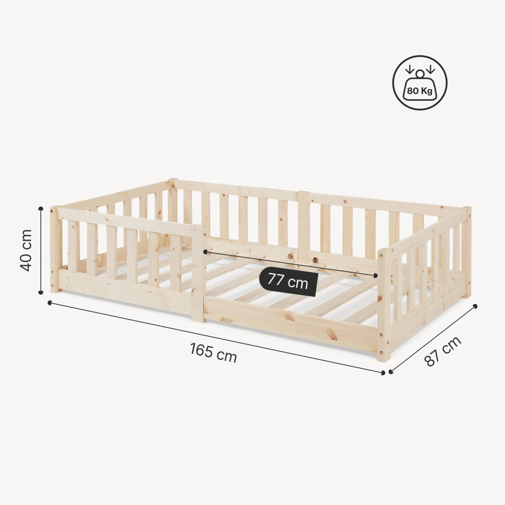 Letto Montessori per Cameretta Tanna in Legno di Pino 80x160 cm - Naturale [en.casa]