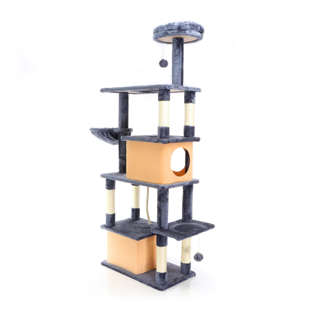 Fudajo Albero tiragraffi per gatti grigio scuro 161cm con graffiatoi in sisal