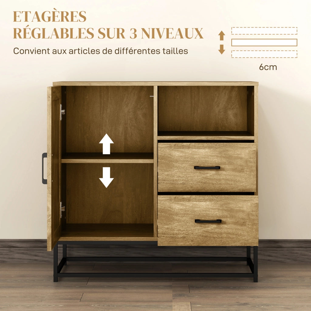 Buffet con 2 cassetti e ripiano regolabile ¨C zephmum ¨C 80x40x78 cm naturale