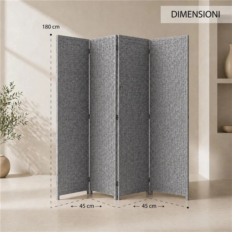 SEPARE' CON QUATTRO PANNELLI IN PLASTICA GRIGIO CON STRUTTURA IN LEGNO MISURE: 180X180CM