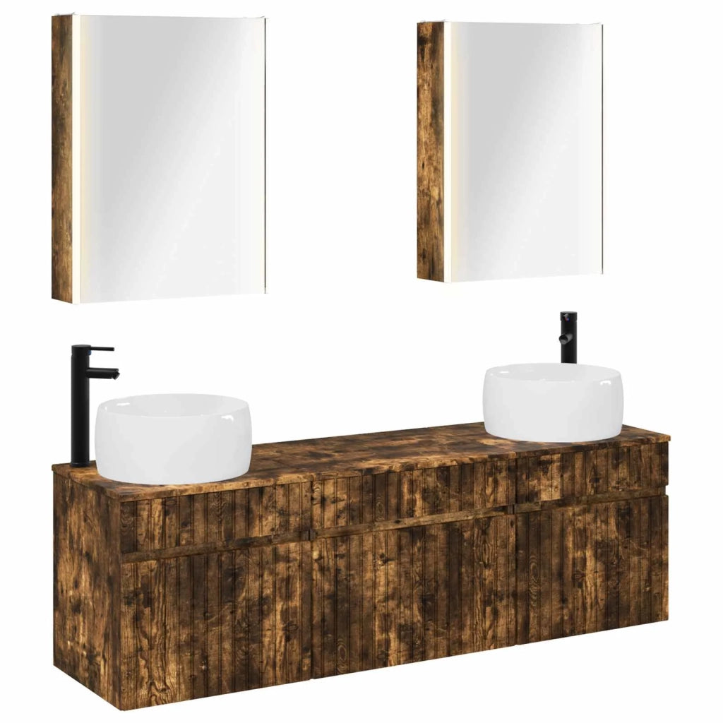 Set di Armadi da Bagno 5 pcs Rovere Fumo 53 x 15,5 x 70 cm 3406651