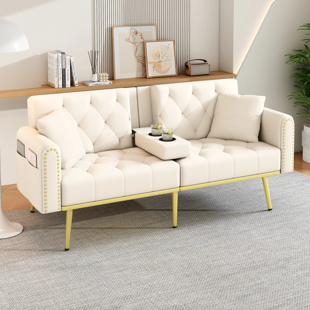 DIVANO LETTO 175x80x73,5 cm in velluto beige con schienale regolabile