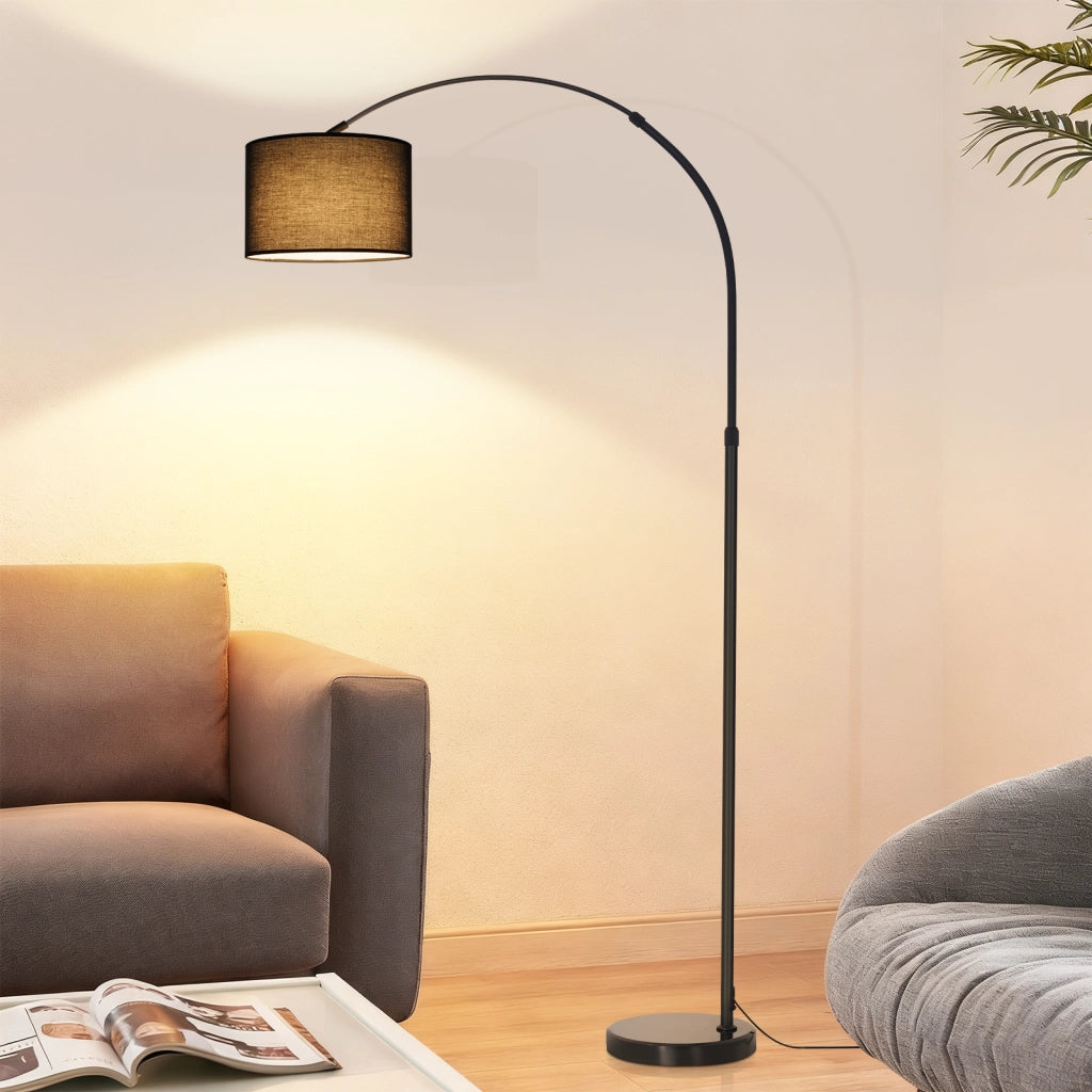 ZMH Lampada da Terra ad Arco Paralume in Tessuto 30cm Altezza 181cm Base in Marmo 26cm E27 per Soggiorno Senza Lampadina