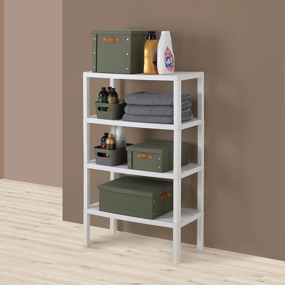 Scaffale bianco con 4 ripiani effetto legno 115cm in kit di montaggio Buzz