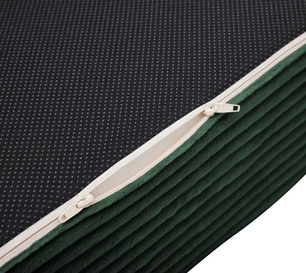 Divano letto convertibile 2 posti in tessuto corduroy con seduta imbottita e braccioli, design salvaspazio verde
