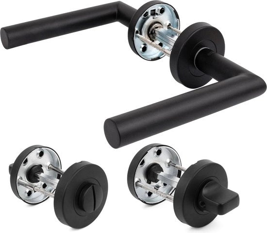 Maniglia rotonda in acciaio inox nero lucido - per porte d'ingresso e porte interne - H-0204-BLM WC.