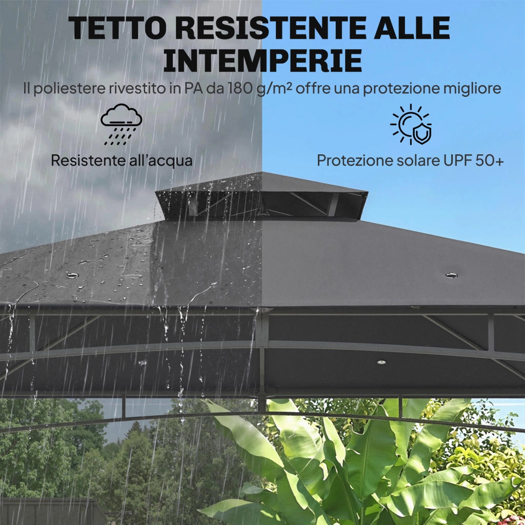Gazebo da Giardino Gazebo da Esterno Doppio Tetto 3x3 m Grigio Scuro