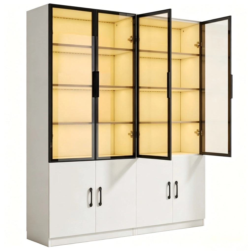 Vetrina combinata 120x40x160 cm con LED multicolore e 2 ante; bianca