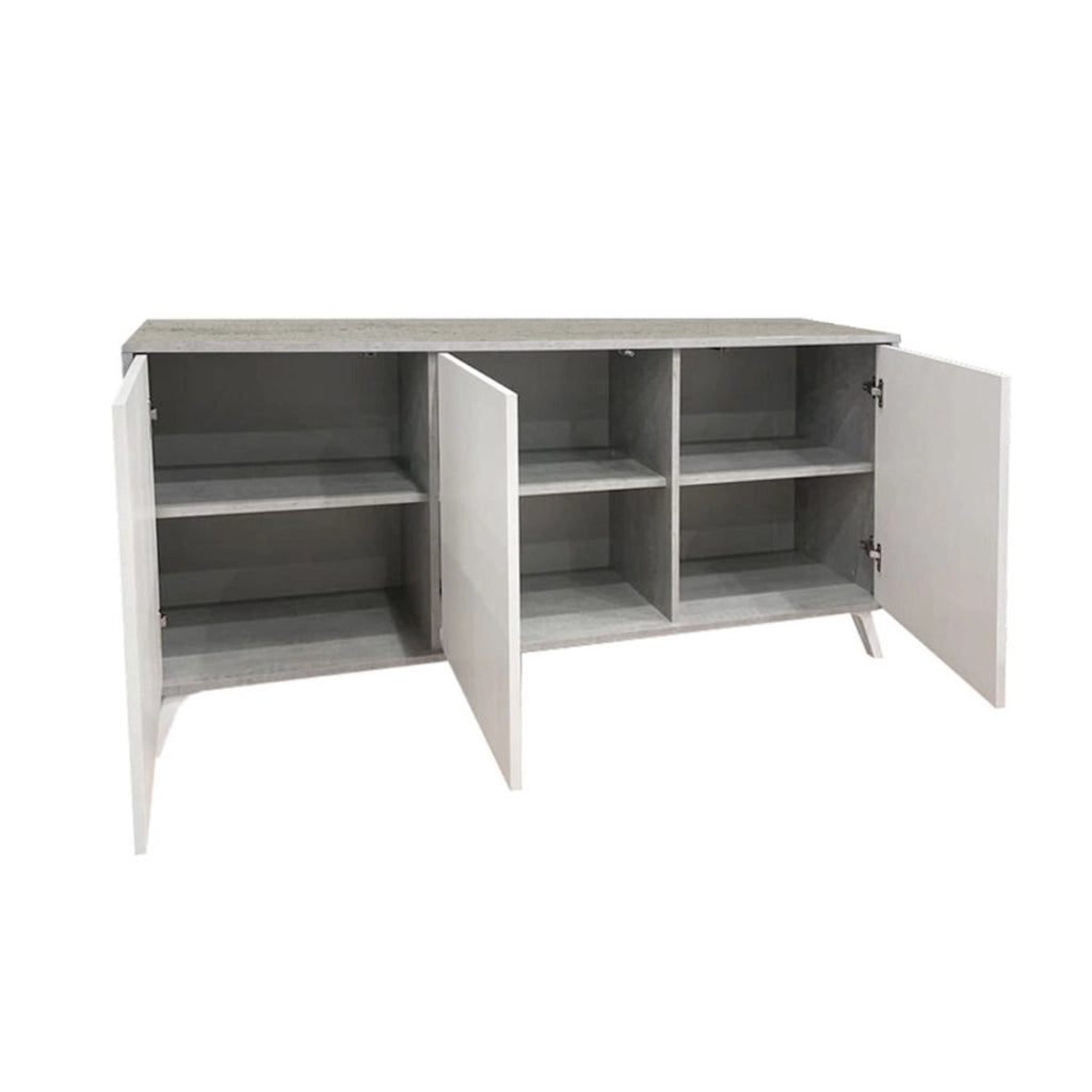 Credenza Annina, Buffet da soggiorno, Madia da salotto, Dispensa da cucina, 154x40h72 cm, Grigio chiaro e Bianco
