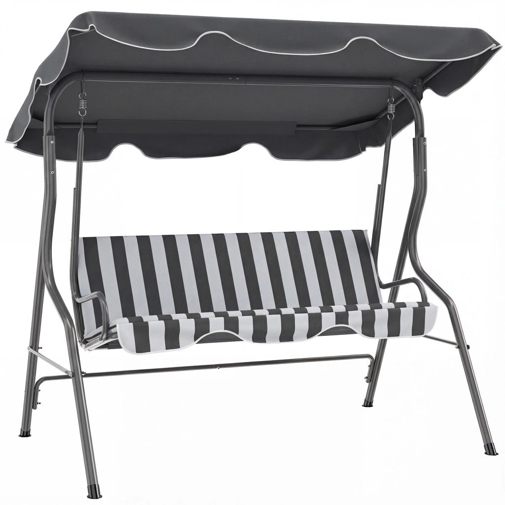 Balancelle da Giardino 3 Posti con Cuscini Grigio e Bianco ¨C zephmum ¨C Grigio, Bianco, 3 Posti