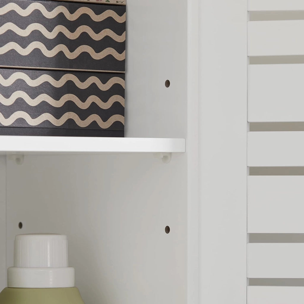 Mobiletto Bagno Salvaspazio con Ante a Persiana, Ripiani Regolabili in MDF, 60x30x82 cm Mobile Bagno Multifunzionale e Compatto BZR41-W