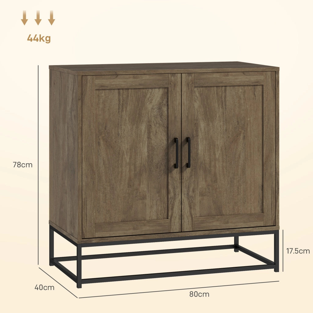 Credenza Mobile Basso Multiuso 80x40x78 cm in Legno e Acciaio Marrone e Nero