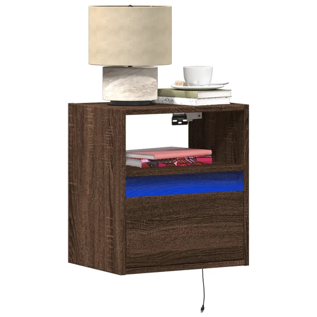 Comodini a Parete con luci LED 2 pz-Set di 2 Tavolino da notte Rovere Marrone 140279