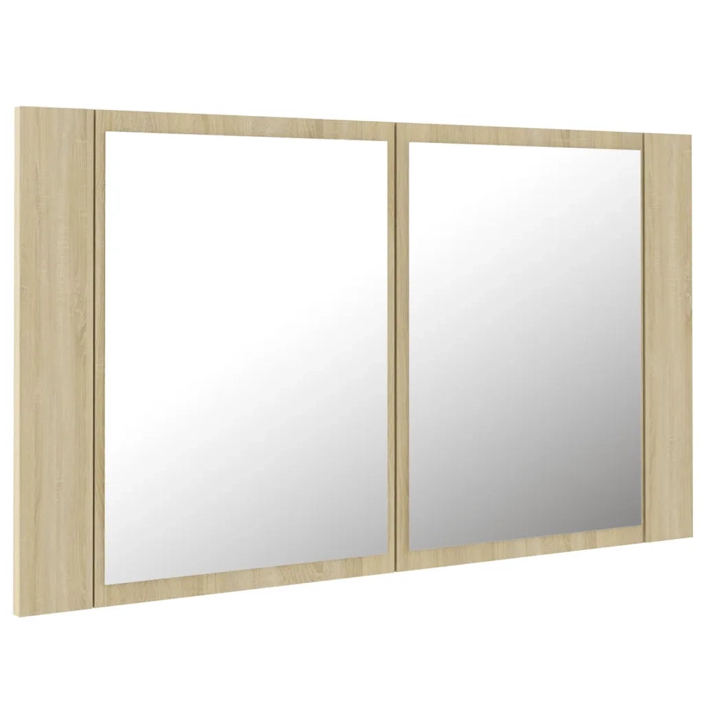Armadietto a Specchio con Luci LED Rovere Sonoma in Acrilico 804967