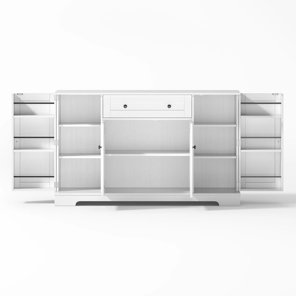 Credenza 138x40x85 cm Bianca con Cassetto; 3 Armadietti; Ripiani Regolabili e Portaoggetti sulle Ante