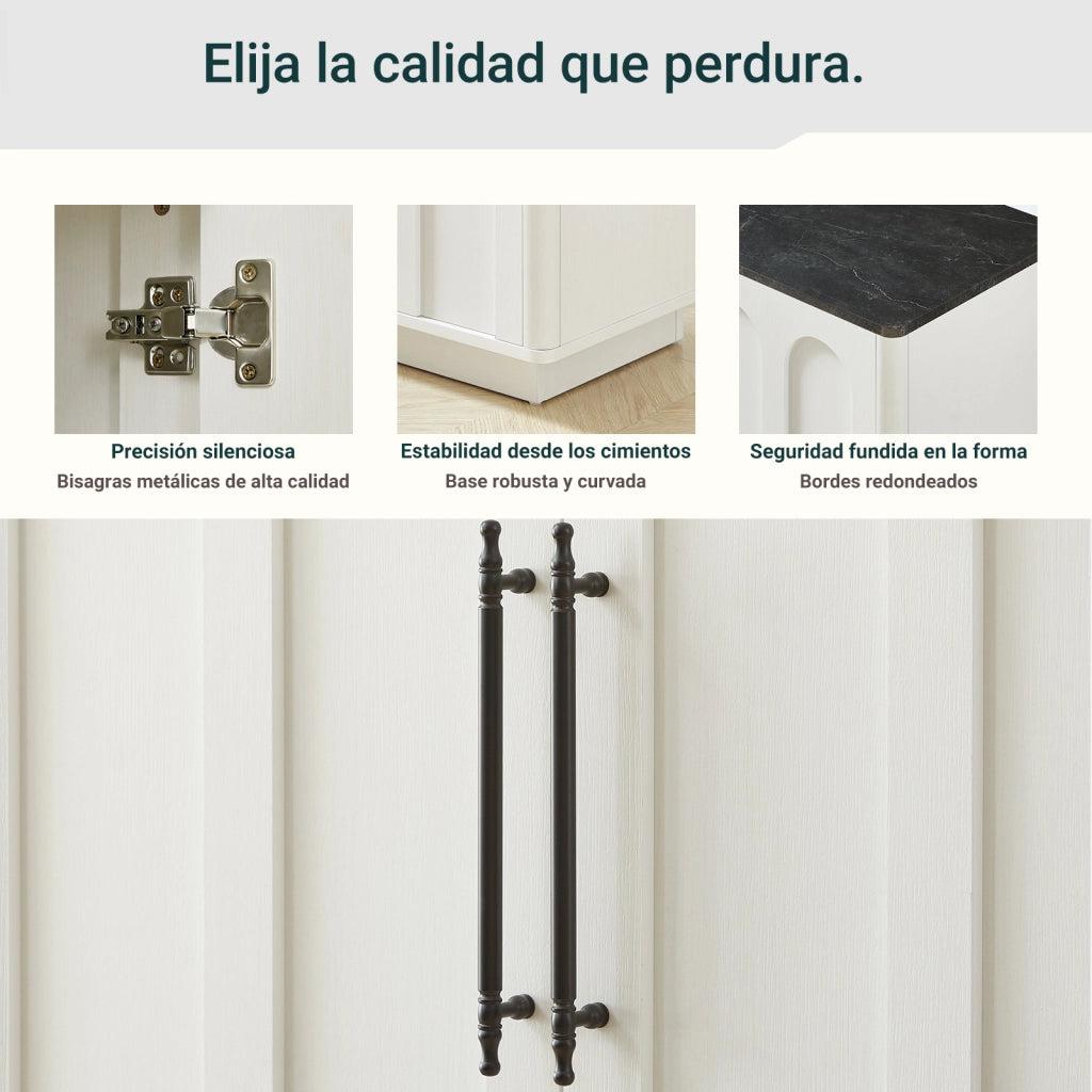Credenza con 4 ante a chiusura ammortizzata e sistema antiribaltamento, in MDF, bianco e nero, 160 × 40 × 80 cm