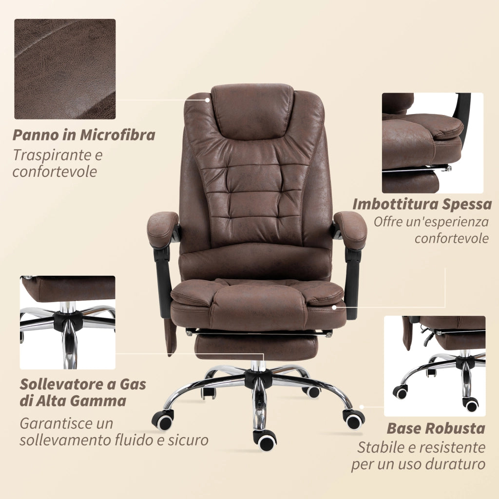 Poltrona da Ufficio 65x70x111-119 cm con Telecomando e 6 Punti di Massaggio in Microfibra Marrone