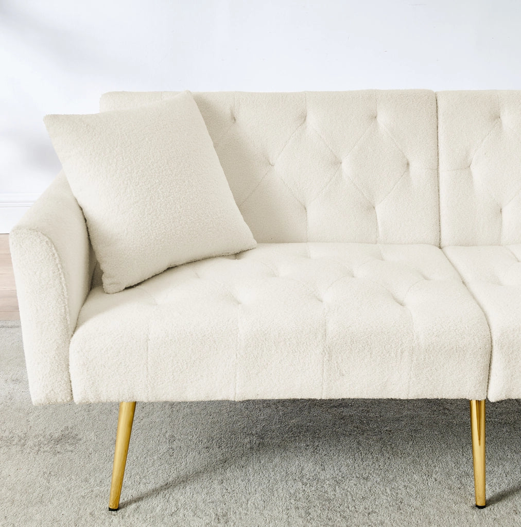 Divano a due posti in teddy fleece con schienale regolabile a 3 posizioni; beige