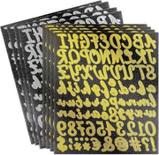 Sticker lettere glitter autoadesivi - 8 fogli - numeri simboli - scrapbooking DIY - oro argento