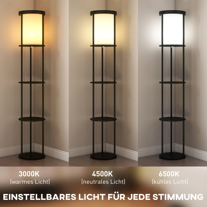 Lampada da terra con 3 ripiani, design rotondo, telecomando, interruttore a pedale, temperatura luce regolabile, per soggiorno, nera