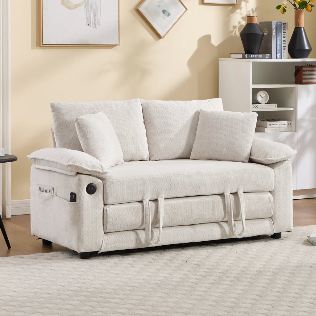Poltrona da relax imbottita in ciniglia bianca 69x54x59 cm con cuscini