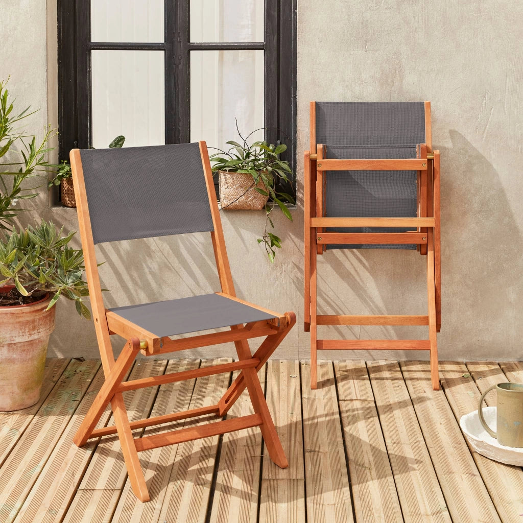 Set 2 sedie da giardino pieghevoli in legno, antracite