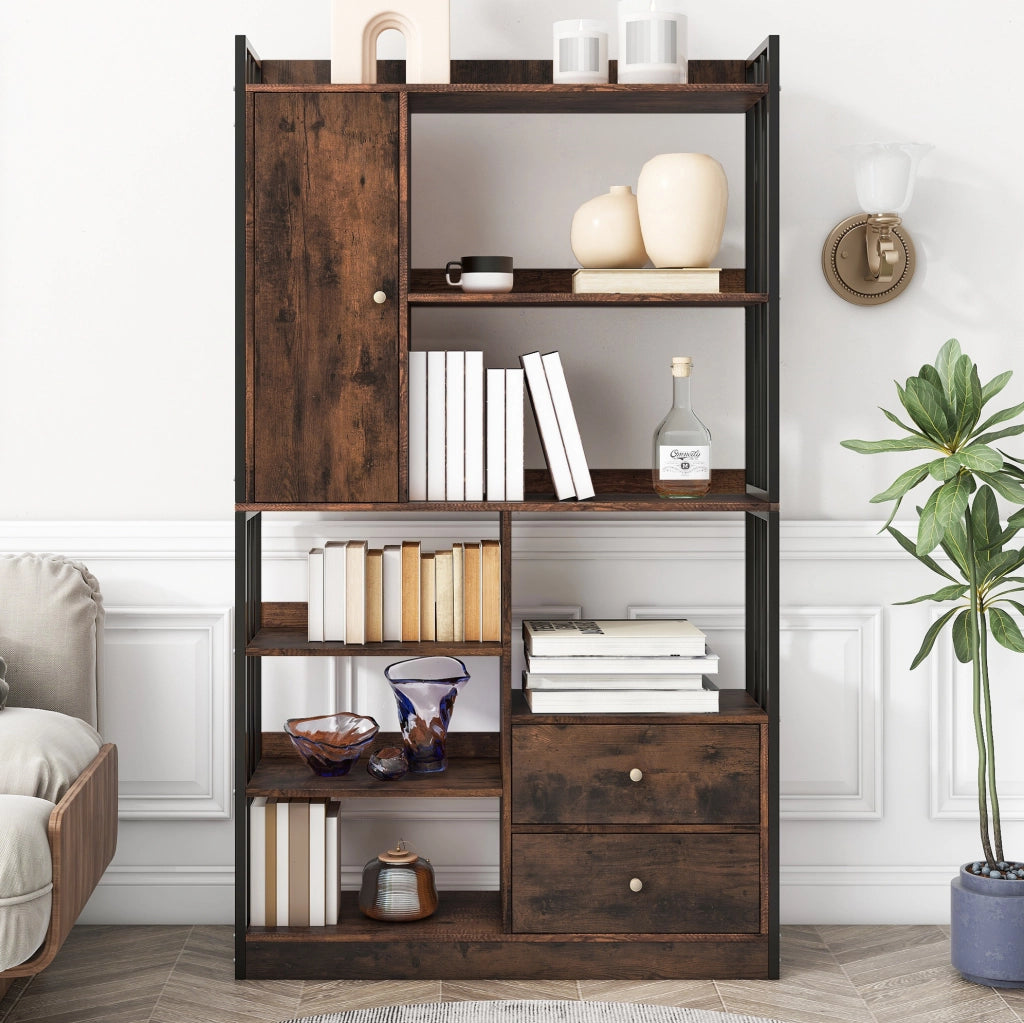 Libreria con ante e cassetti 100x30x173,5 cm Nero marrone