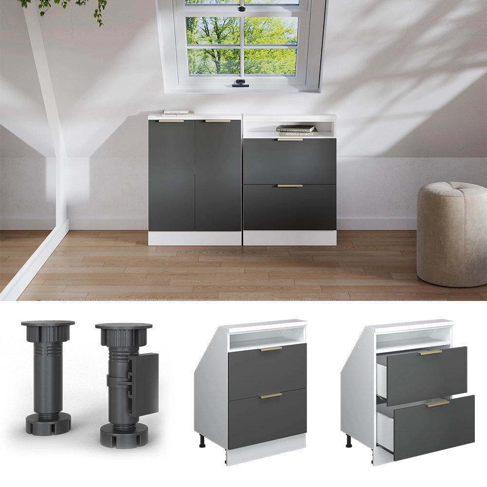 Mobile sottotetto Rion Antracite-oro/Bianco 60 x 83.8 cm con 2 cassetti Vicco