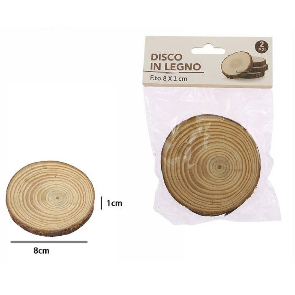 Trade Shop - Set 2 Pezzi Dischi Disco Di Legno Decorativo Per Ornamento 8x1 Cm Rotondo 72108 -