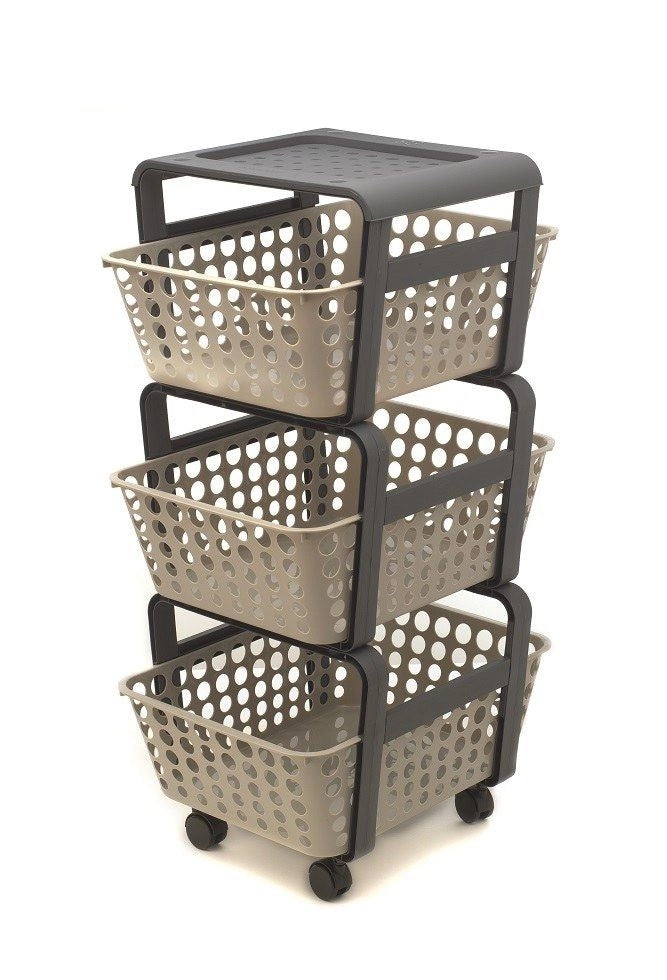 Carrello Modulare con Ruote Slim Plastica 3 Cassetti Tortora 41,5 x 29 x 75 cm