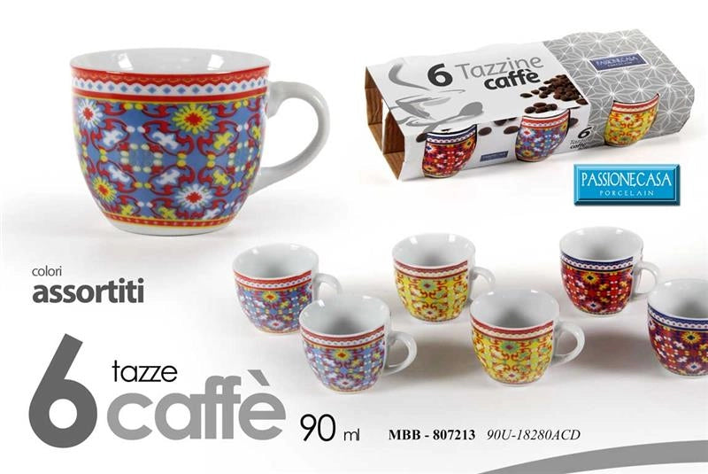 SET 6 TAZZINE DA CAFFE MOTIVO MODERNO 90CC ASSORTITO