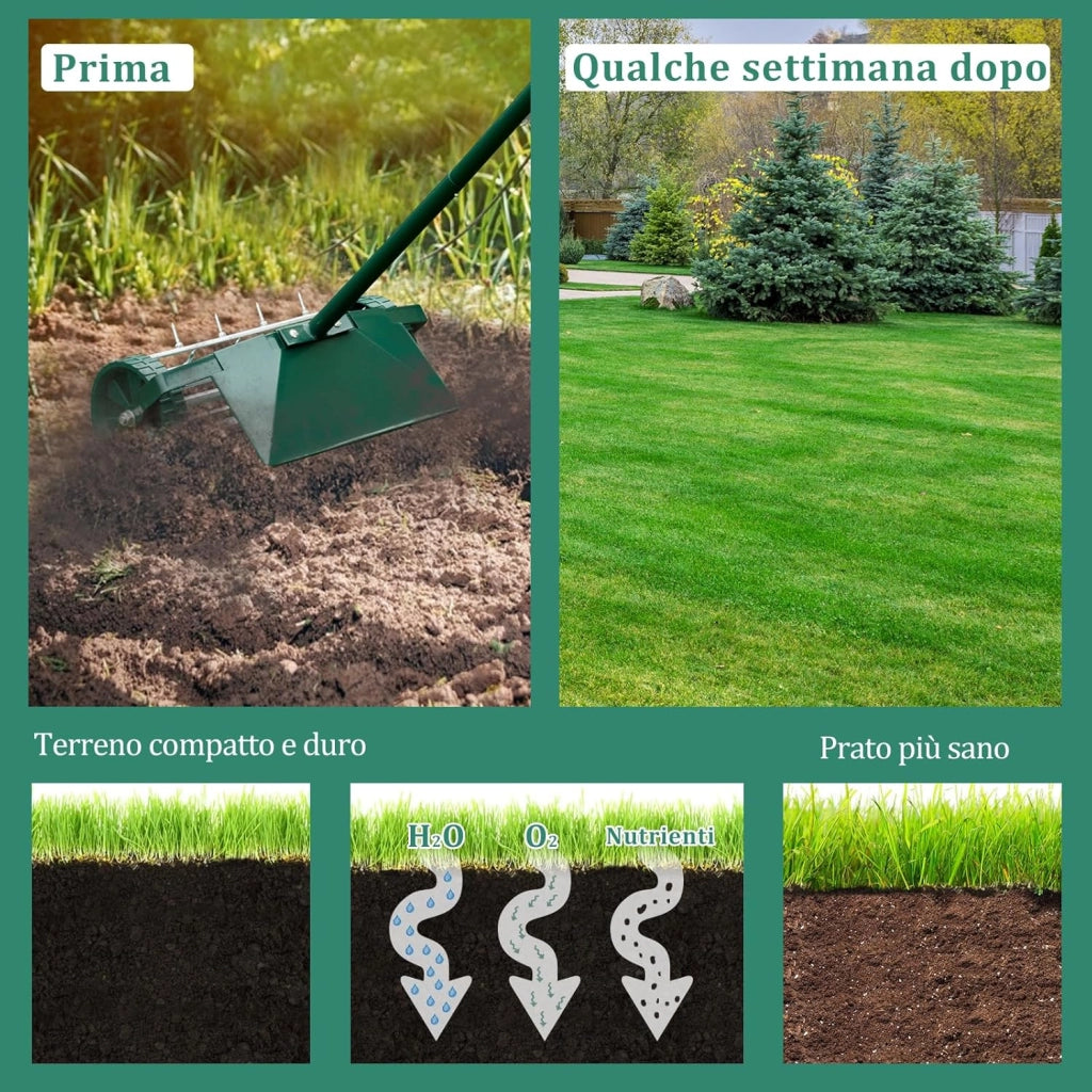 Arieggiatore per Prato, Rullo Arieggiatore da Prato con Parafango, Arieggiatore Manuale per Prato Giardino Terreno, 46 x 23 x 127 cm