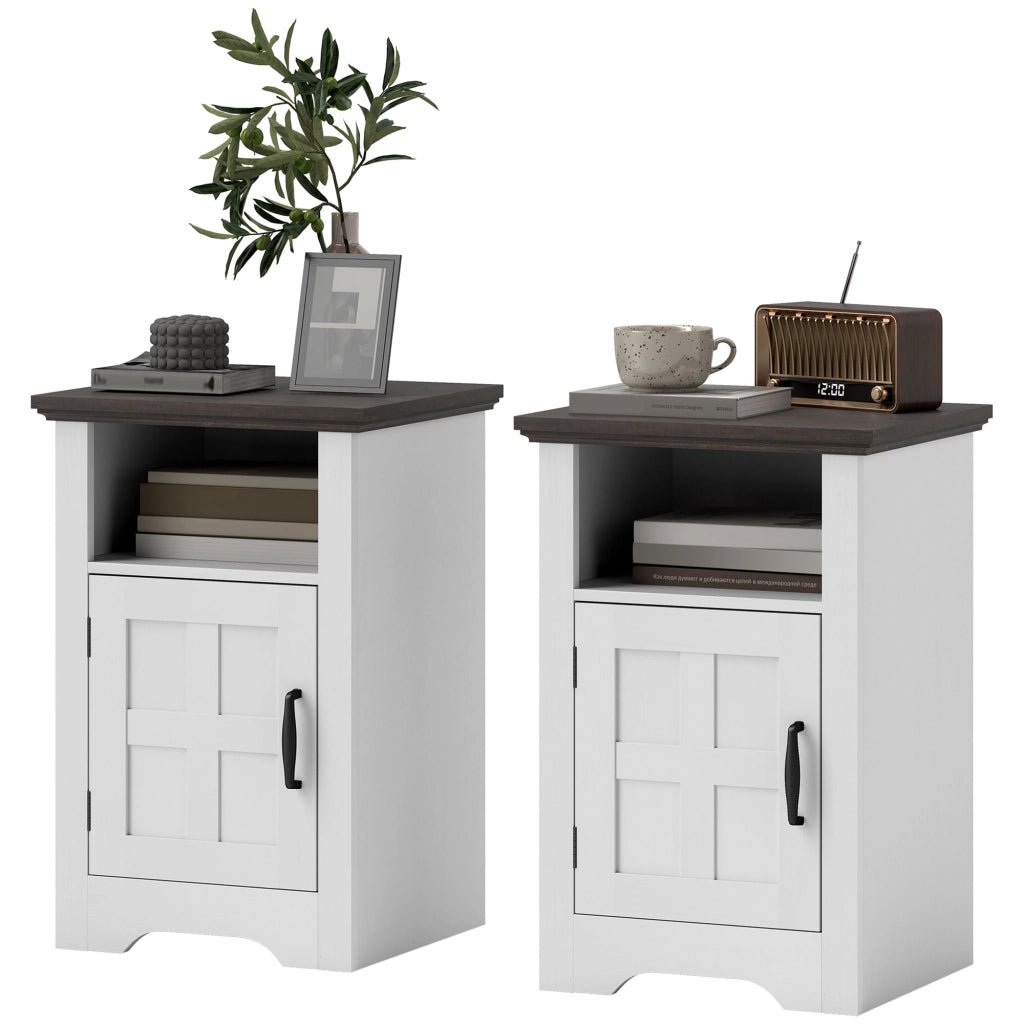 Comodino stile rustico ¨C Xylo ¨C legno bianco e marrone con porta e ripiano 40x35x60 cm