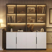 Libreria Vetrina con Ante in Vetro e LED ¨C Xylo ¨C Bianco e Nero 30x160x200cm