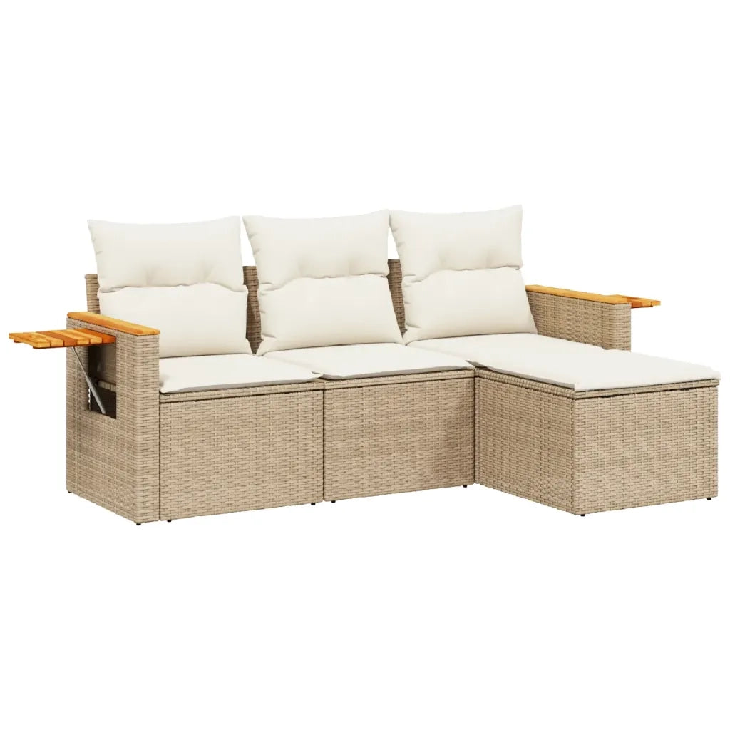 Set Divano da Giardino 4 pz | Set Salotto da Giardino con Cuscini Beige in Polyrattan