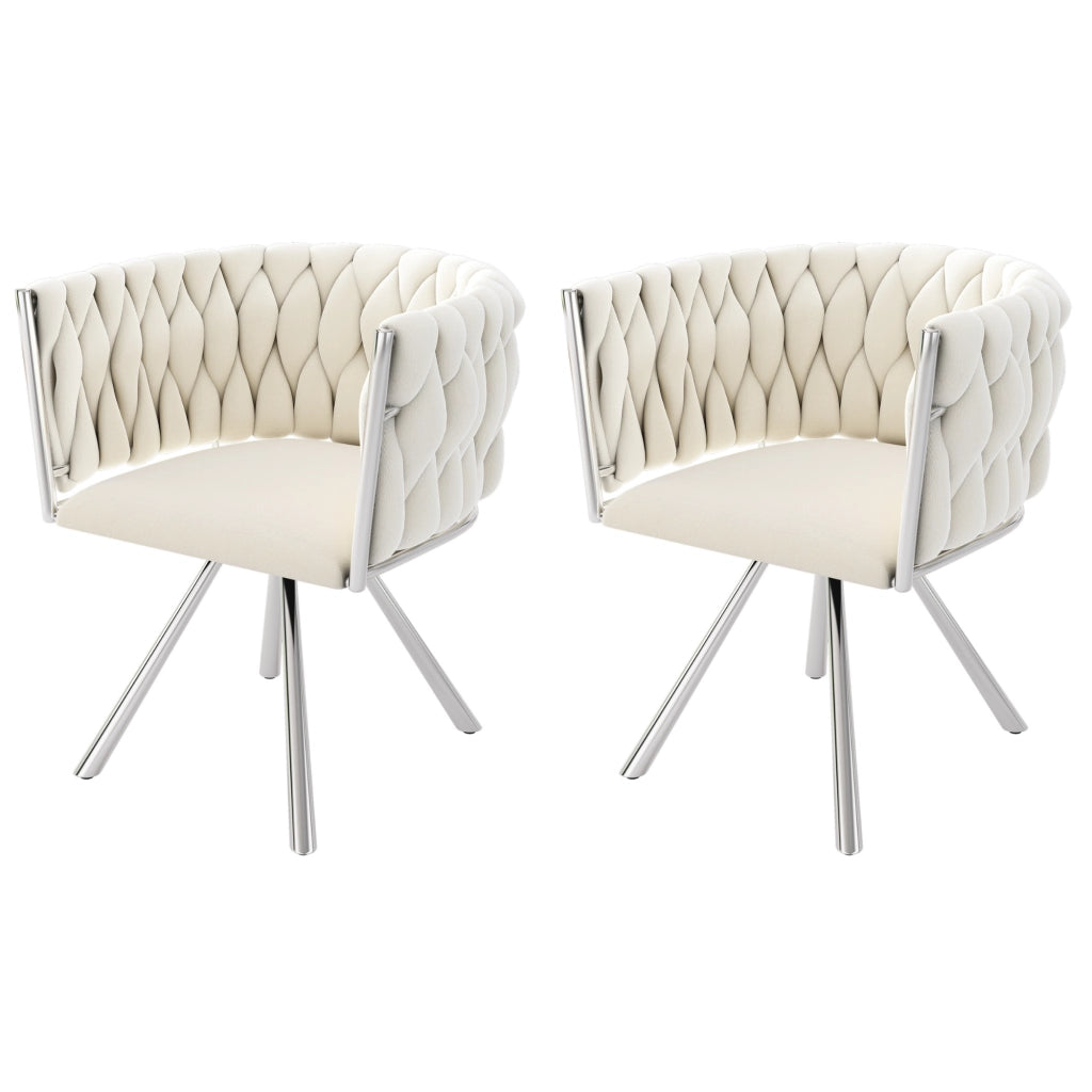 Sedia da pranzo girevole in velluto, set da 2, struttura in acciaio, beige e argento