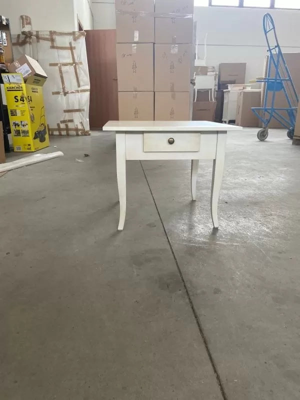 Tavolino quadrato 1 cassetto shabby legno bianco anticato 57x57x52 - Mobili 2G