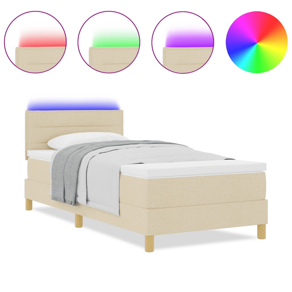 Letto con Rete a Molle con Materasso & LED Crema 90x190 cm Tessuto