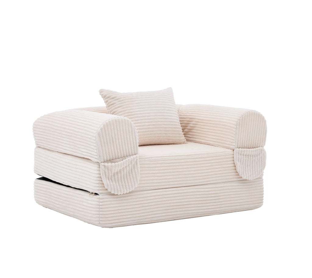 Divano letto convertibile 1 posto con cuscino, in tessuto corduroy, Beige