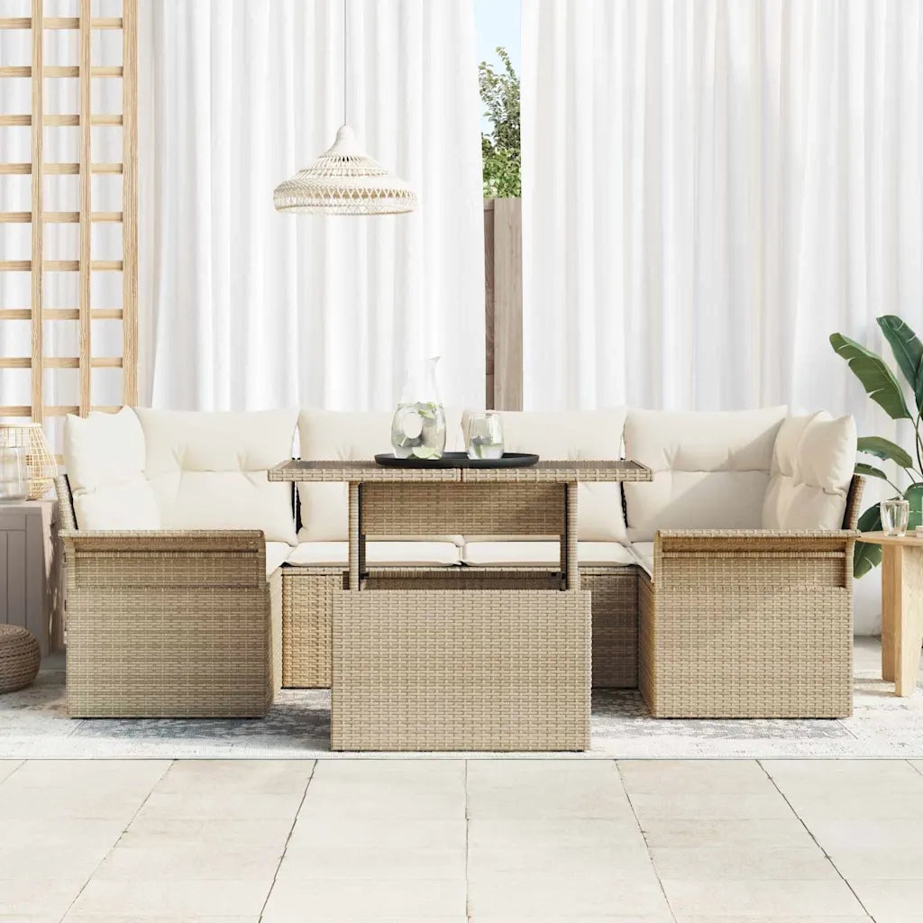 Set Divano da Giardino con cuscino 7 pcs Beige polyrattan