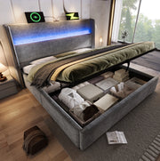 Letto matrimoniale idraulico con testiera alta, LED e USB Tipo C