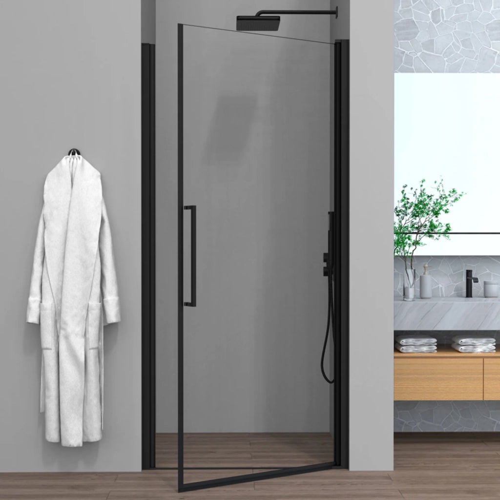 Porta doccia nicchia 90cm battente con profilo nero opaco Neos