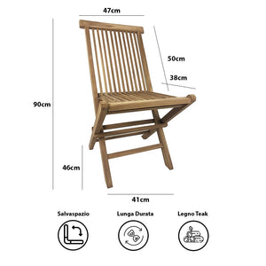 Set 2 Sedie Pieghevoli per Giardino e Terrazza Pinta in Legno Teak