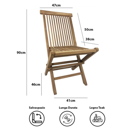 Set 2 Sedie Pieghevoli per Giardino e Terrazza Pinta in Legno Teak